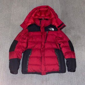 Red north face puffer jacket